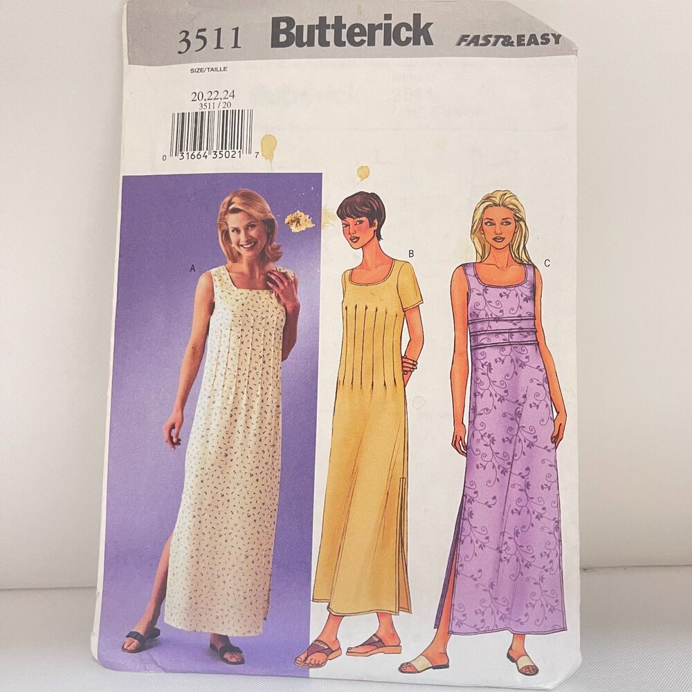 #3511 Butterick Misses Dress Sewing Pattern Sized 20-24